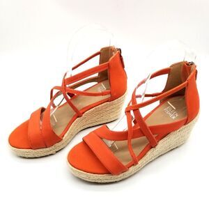 Eileen Fisher Women Wanda Wedge Strappy Sandals Size 7 Orange Leather Zip Back